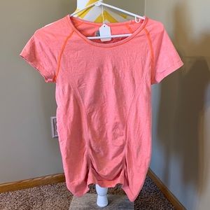 Women’s Athleta Ruched Curve Hem Pink Neon Athletic Athleisure Stretch T-shirt S
